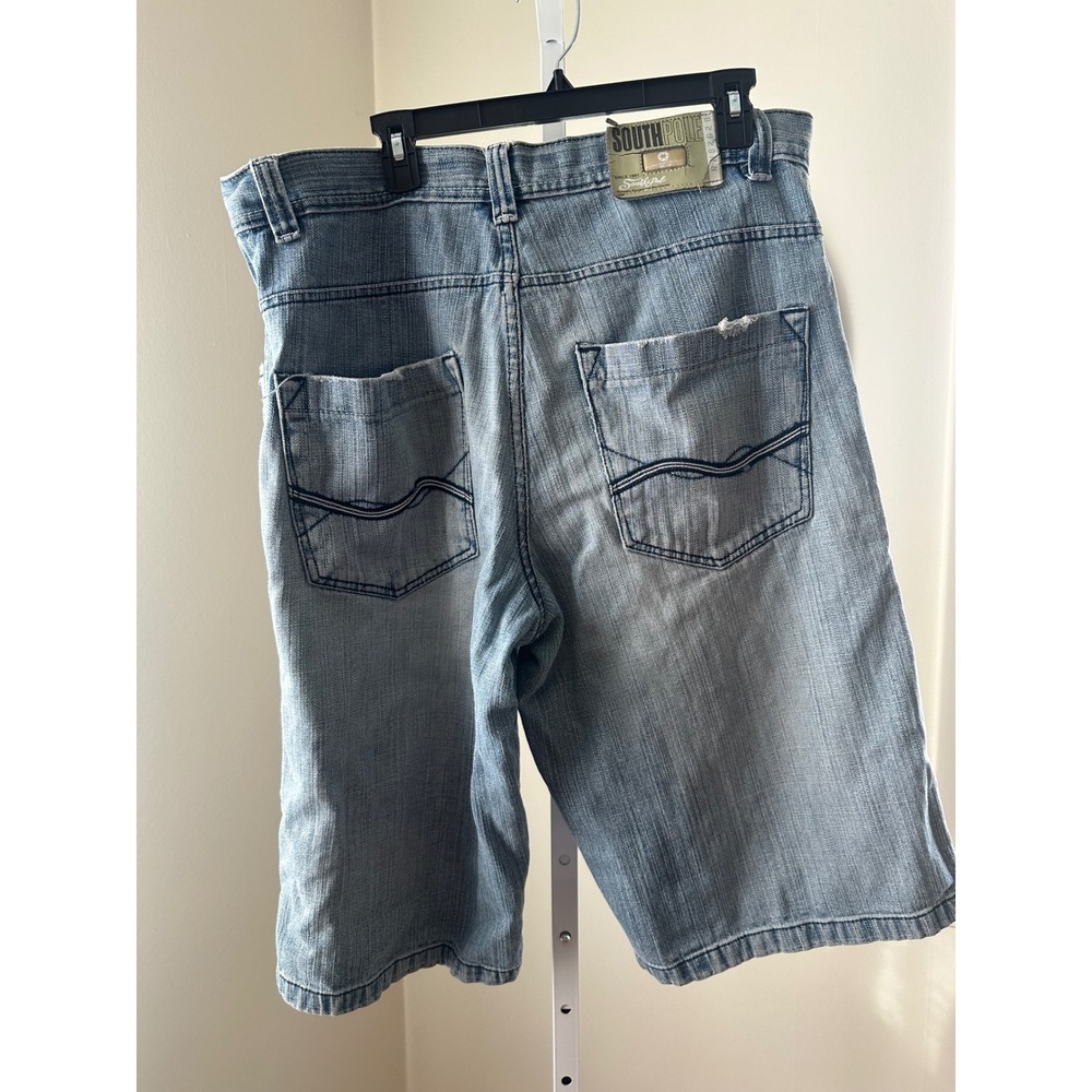 Southpole Mens Baggy Denim Shorts Light Wash Blue Y2K Streetwear Size 36 - Picture 4 of 10